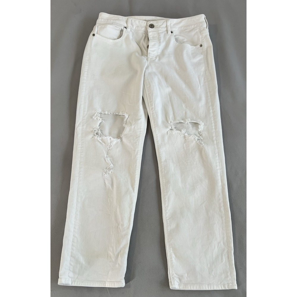 American Eagle Tomgirl Distressed Super White Stretch Jeans Womens Size 12R